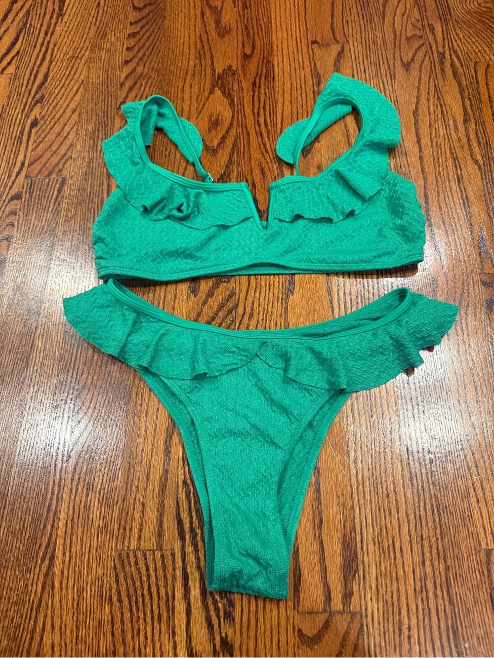 SHEIN Green Ruffle Bikini Set